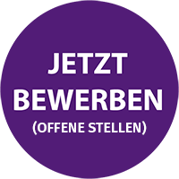 Kreisförmiger Button mit lila Hintergrund und weißer Schrift "Jetzt bewerben (offene Stellen)".